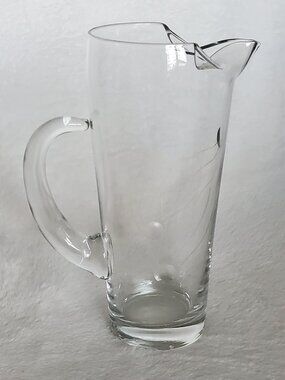 Glass 8 1/2” Clear Martini Pitcher with Etched design Vintage Like New!